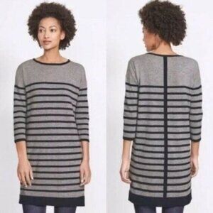 Boden Sz M Wool Cashmere Strip Grey Nautical Sweater Dress